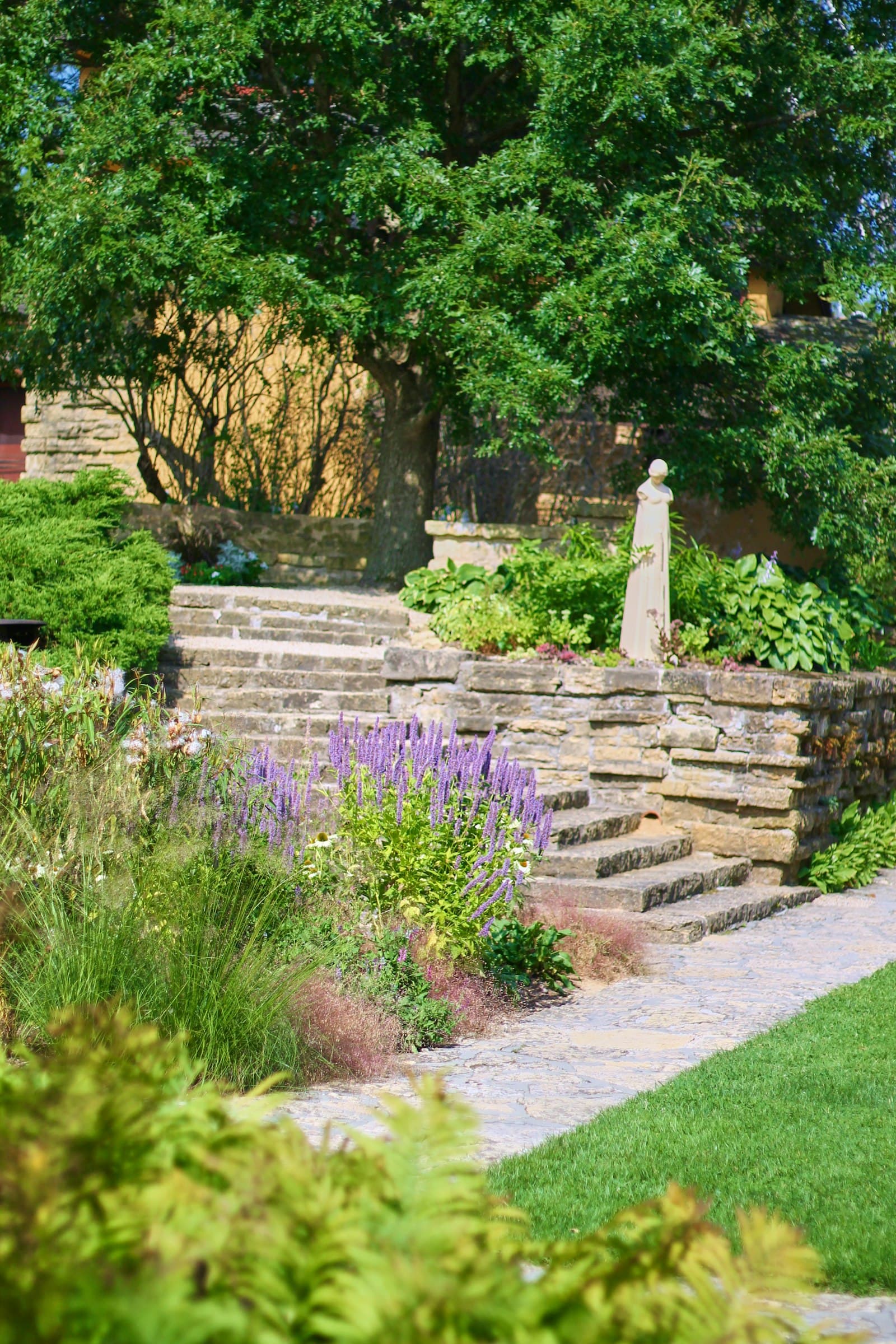Natural stone garden steps and walls